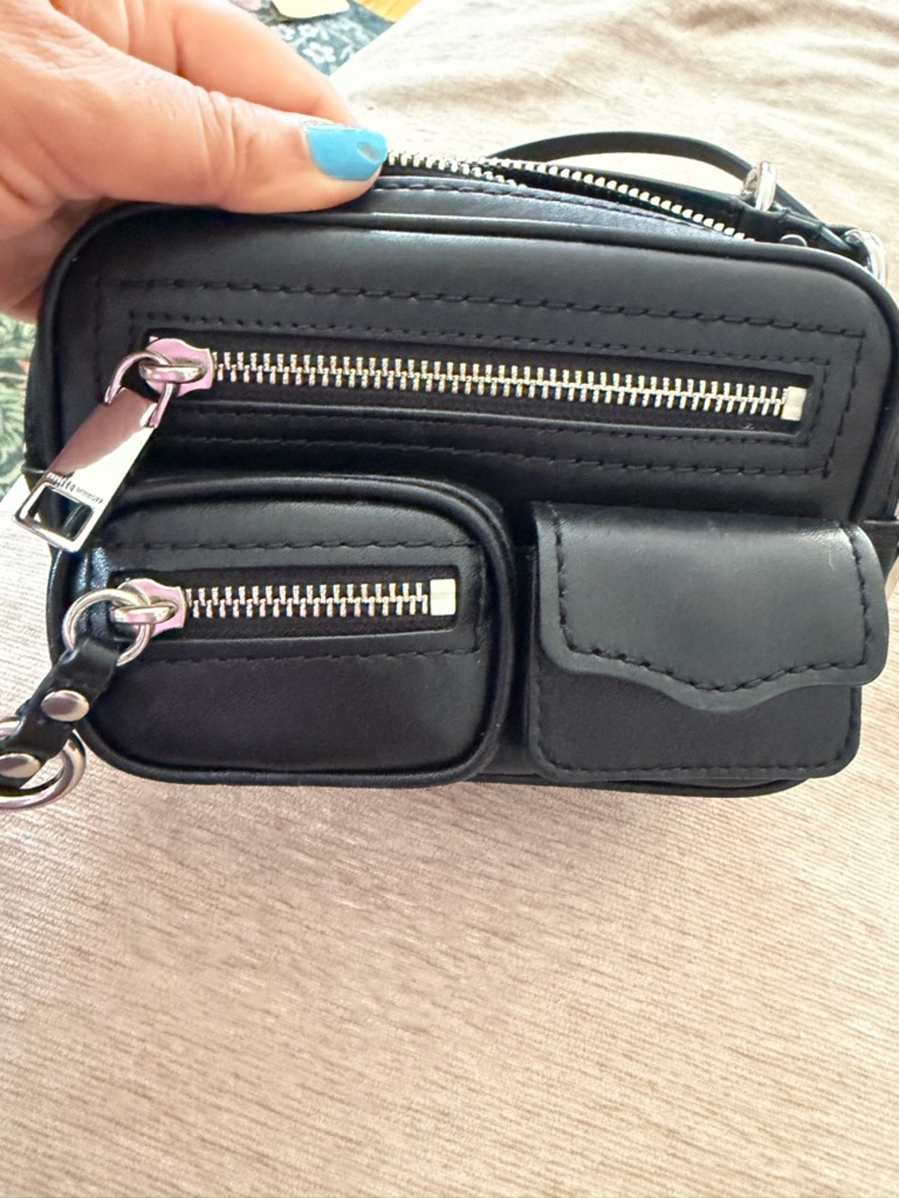 Rebecca Minkoff Black Leather Mini Crossbody with Silver Hardware